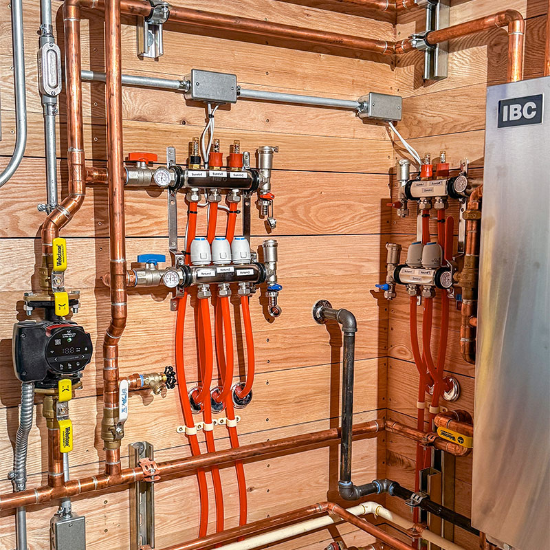 Boiler system with all the pipes and tubing.