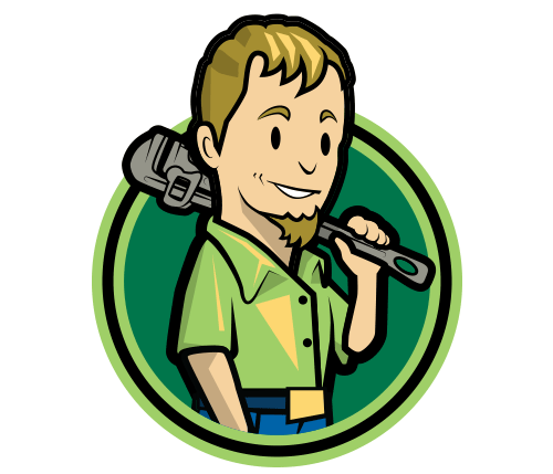 Quality Service Plumbing Logo of a plumber holding a wrench.