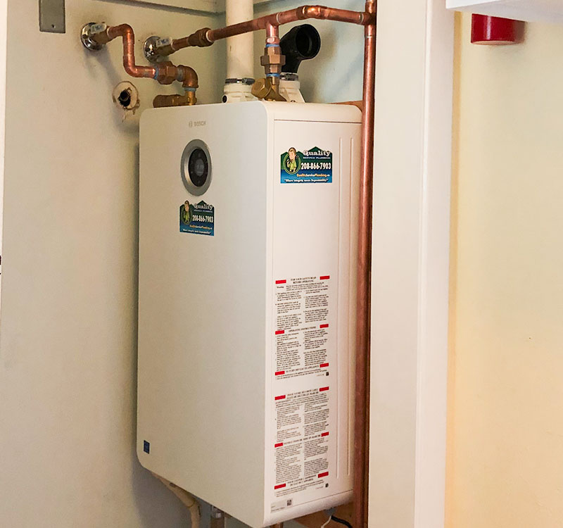 Tankless water heater in closet.