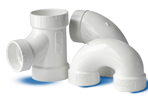 Three pieces of white pipe sitting loosely together on a transparent background.