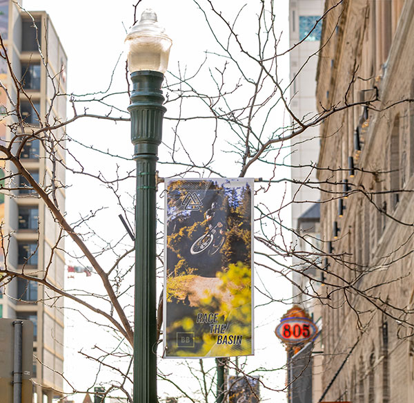 Flag on a light pole in downtown Boise.