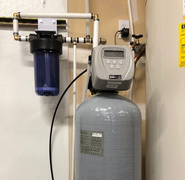 Water softener with filtration system.