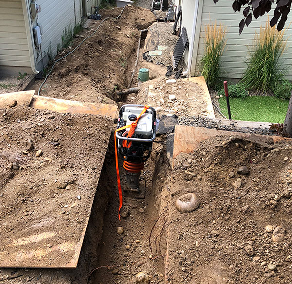 Exposed dirt that has been dug up to put in or repair a waterline.